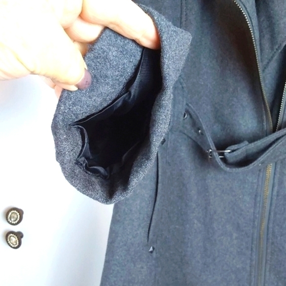 Buffalo David Bitton Dark Gray Warm Wool Belted Pea Coat Neutral winter mod Sz.M - Picture 4 of 13